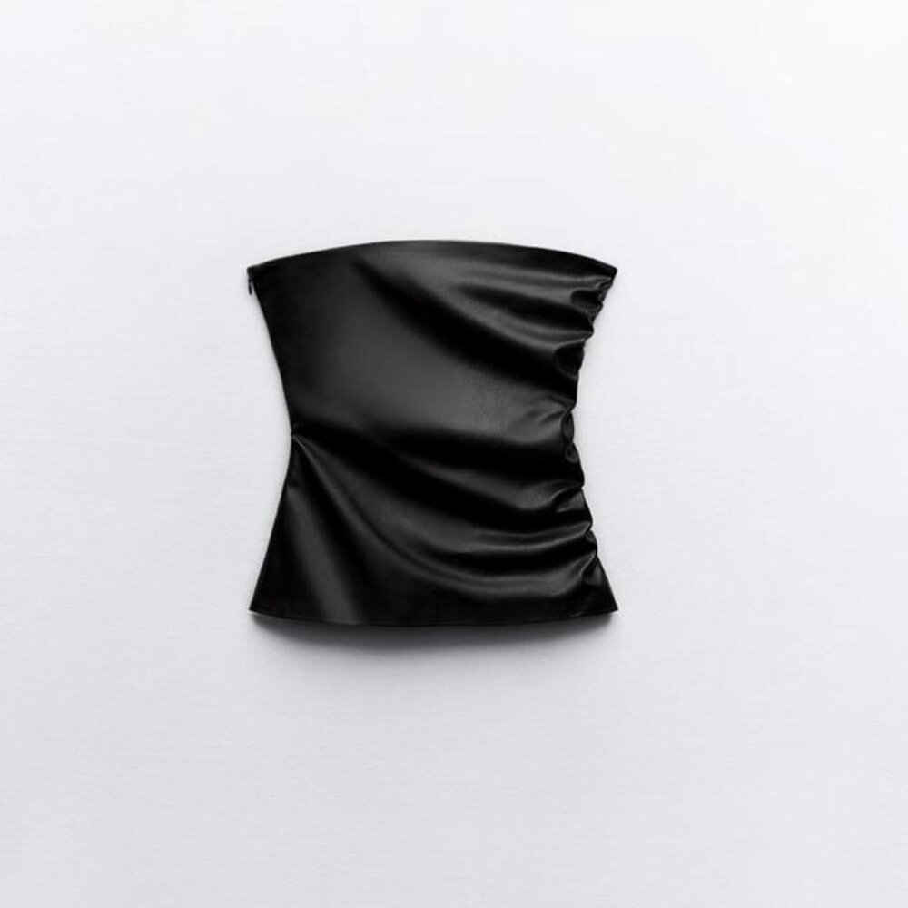 Zara Black 🖤🖤🖤Faux Leather Strapless Top - Size X-Large -NWT